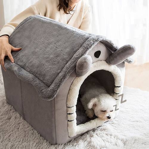 Cat Bed House Kennel Nest Pet Cat Cave Nest Soft Plush Rabbit Nest Washable Removable Mat Cozy Warm Sleeping Pet Mat Supplies