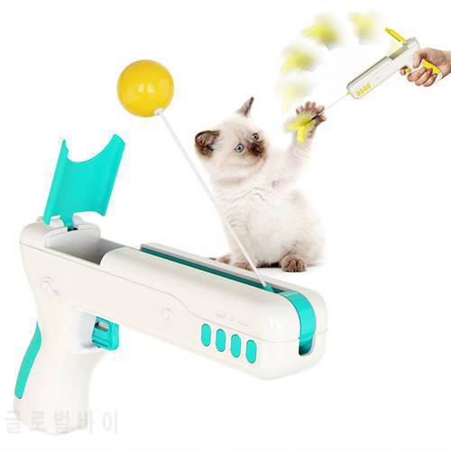 Funny Interactive Cat Toy With Feather Ball Cat Stick Gun for Kittens Puppies Small Dogs Pet Products Firing Gun