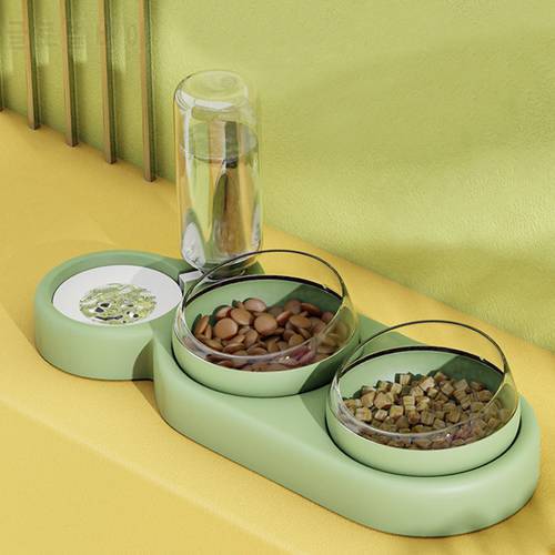 Double Cat Bowls Water Food Dog Bowl Automatic Water Dispenser Container Feeding Drinking Dish Elevated Raised Feeder Pet Bowl