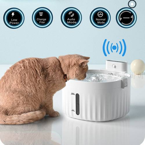 2L Automatic Cats Water Fountain With Faucet Dogs Feeder Transparent Water Fountain Cat Pet Drinker Smart Sensor Drink Feeder