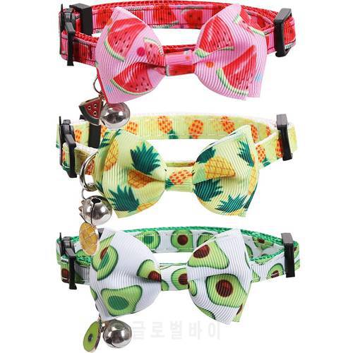 Cat Collar Breakaway with Cute Bow Tie and Bell for Kitty Adjustable Safety Fruit Patterns Kitten Collars for Pet Small Dogs
