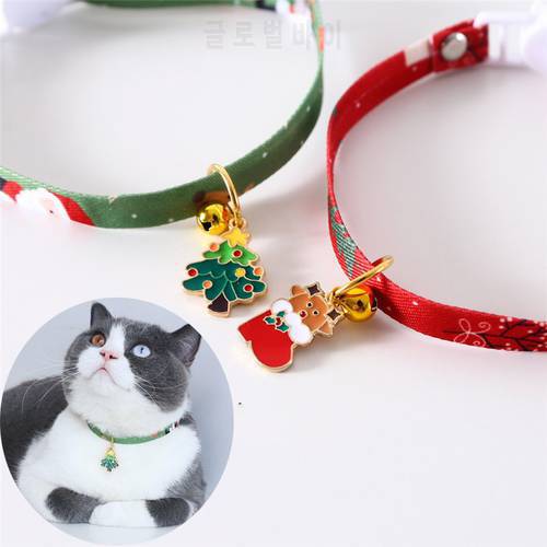 17-33cm Adjustable Christmas Necklace Collars For Cat Fashion Kawaii Deer Pattern Bells Collar Safety Pets Supplies Accessories
