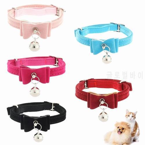 Velvet Cat Collar Solid Color Dog Kittten Collar Elastic Bowknot With Bell Adjustable Cats Bow Tie Pets Accessories