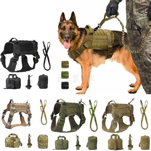 Police Service Dog Military Tactical Harness Vest Clothes Patrol Molle Outdoor Training With Accessory Water Bottle Carrier Bag