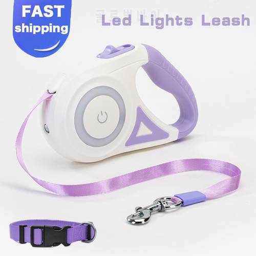 Durable Dog Streamer Led Lights Leash Automatic Retractable Nylon Cat Lead Extension Puppy Walking Running Lead Roulette For Dog