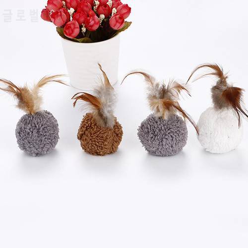 Cat plush toy catnip plush ball shape with feather toy chewing sound cat accessories pet kitten molar toy interactive pet toy