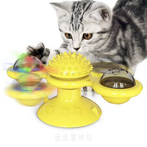 Rotate Windmill Cat Toys Puzzle Whirling Turntable With Brush Cat Play Game Toys Windmill Kitten Interactive Toys Pet Supplies