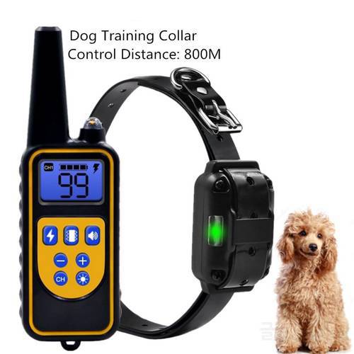 Electric Dog Training Collar 800M Pet Remote Control Device Backlight Display Waterproof Rechargeable Shock Vibration Sound