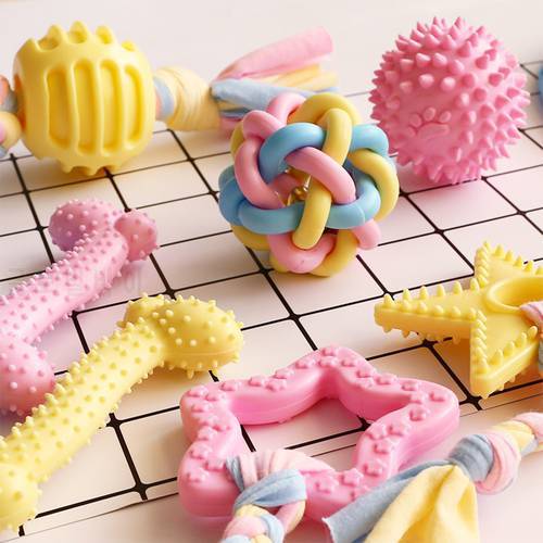 Macaron Rubber Dog Chew Toys Bone Shape Dog Chewing Toys for Large Small Dogs Teeth Clean Interactive Large Puppy Dogs Ball Toy