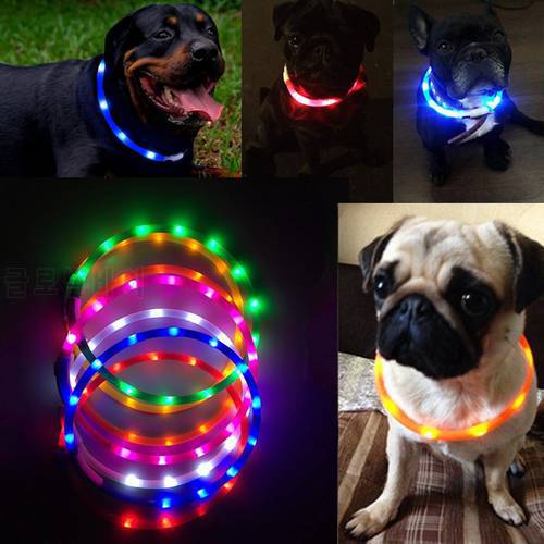 Pet Dog LED Collar USB Charging Adjustable Rechargeable Night Flashing Luminous Dog Collars Plastic Solid Neck Collar for Dogs