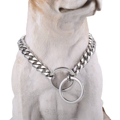 Smooth Flat Chain Dog Collar Silver Cuban Link Dog Slip Chain Choke Collar Metal Stainless Steel Strong Slip Dog Collars for Pet