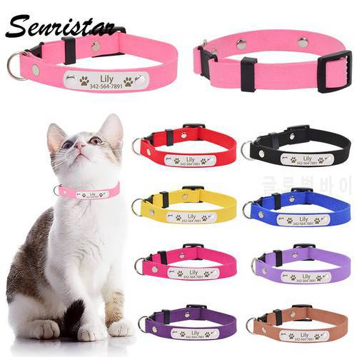 Custom Nameplate Cat Collar Personalized Breakaway Soft Safety Engraved ID Name Tag Cat Collar Necklace Pet Kitten Cat Collar