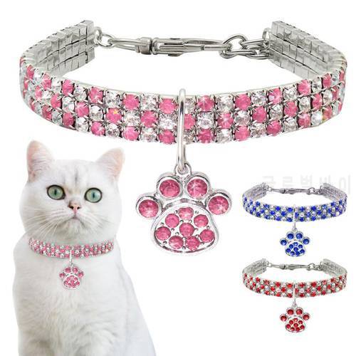 1pcs Cat Footprints Collar Man Made Diamond Inlay Dog Necklace Pet Collar Mixed Color Elastic Cat Dog Necklace Jewelry Collar