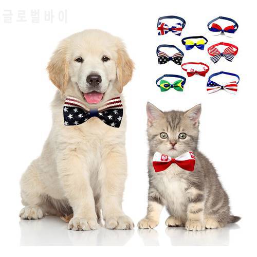 1PC Christmas Holiday Pet Cat Dog Collar Bow Tie Adjustable Neck Strap Cat Dog Grooming Accessories National Flag Tie Pet Decor