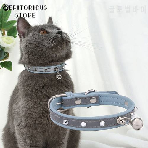 Reflective Cat Collar Anti-lost Collar for Small Dog Accessories Universal Anti-Bite with Bell PU Leather Adjustable Necklace