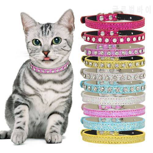Adjustable Reflect Light Dogs Collar Neck Ring Safety Buckle Cute Cat Collar Pet Nerck Ring Rhinestone Pet Supply Neck Strap