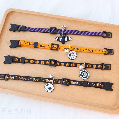 1PCS 18-32CM Halloween Cat Dog Collars Adjustable Funny Puppy Kitten With Bell Safety Buckle Necklace Fidget Pendant Pet Collar