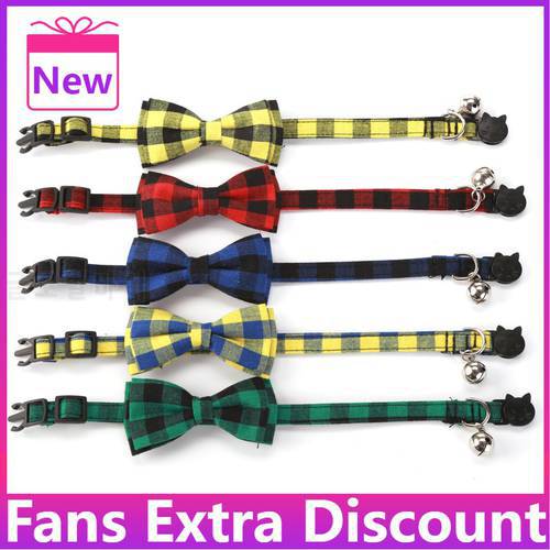NEW Fashion Colorful Plaid Grid Cat Collars Cotton Striped Bowknot Necklace Bulldog Chihuahua Bow Tie