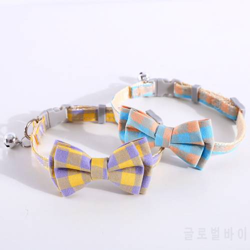 Multicolor Plaid Cat Collar with Bell Pets Puppy Rabbits Necklace Adjustable Chihuahua Bow Tie Kitten Accessories