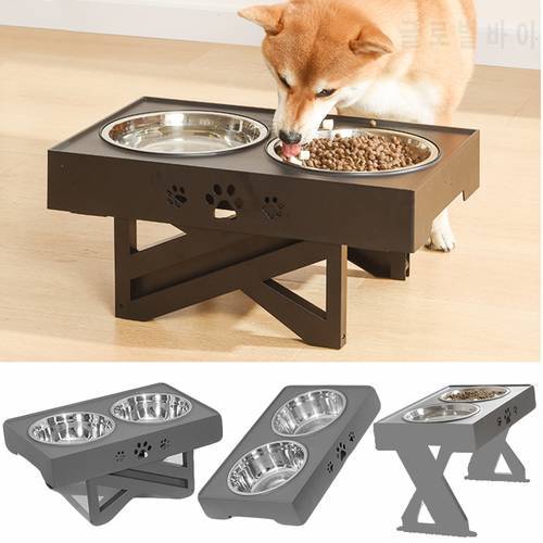 Dog Double Bowls Adjustable Elevated Feeder Pet Feeding Raise Cat Food Water Bowls with Stand Stainless Steel Lift Tabel for Dog