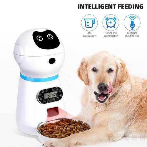 Smart Automatic Pet Feeder Voice Record Stainless Steel LCD Screen Timer Dog Food Bowl Cat Food Container Pet Dispenser 3.5L