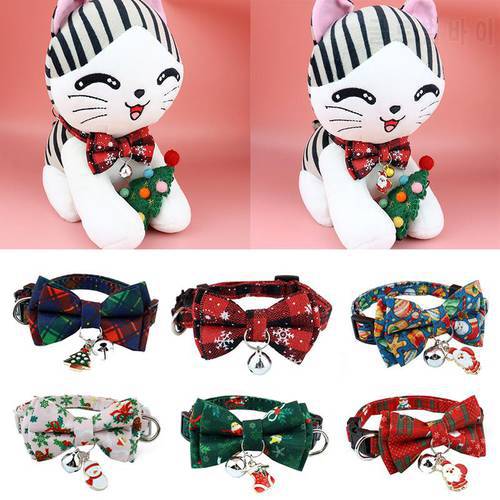 Plaid Grid Christmas Cat Collars Cotton Bowknot Necklace With Bell Pet Dog Cat Bulldog Chihuahua Bow Tie Party Bandana Collar