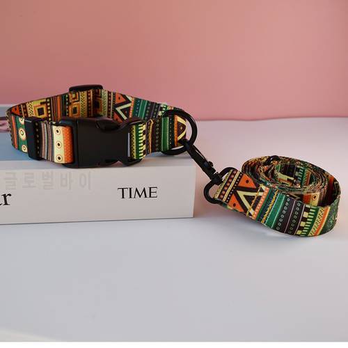 National style Nylon Printed Dog collar leash Adjustable Puppy Small Collar Pet Collars for dogs Pet Free engraving