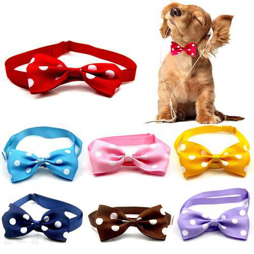 Dog Pet Polka Dot Bow Tie Animal Striped Bowtie Collar Pet Adjustable Neck Tie White Collar Dog Necktie For Party Wedding