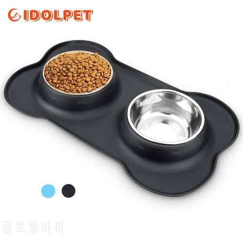 2 Stainless Steel Pet Bowls with No Spill Non-Skid Silicone Mat Water and Food Feeder Bowls for Small Medium Large Dog Cat Puppy