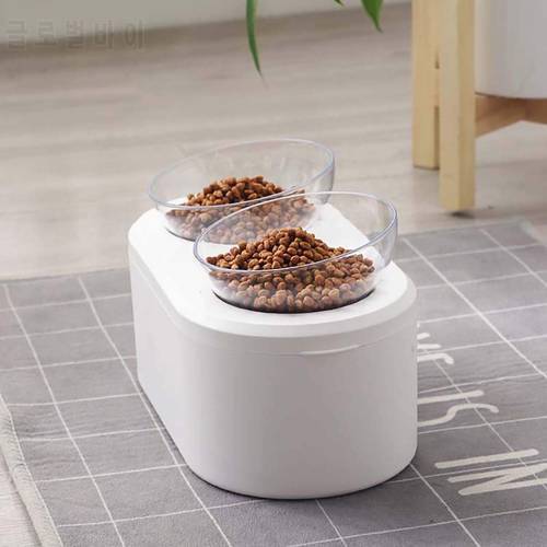 Cat Dog Raised Feeder With Airtight Storage Pet Detachable Food Water Bowl With Elevated Stand Double bowl