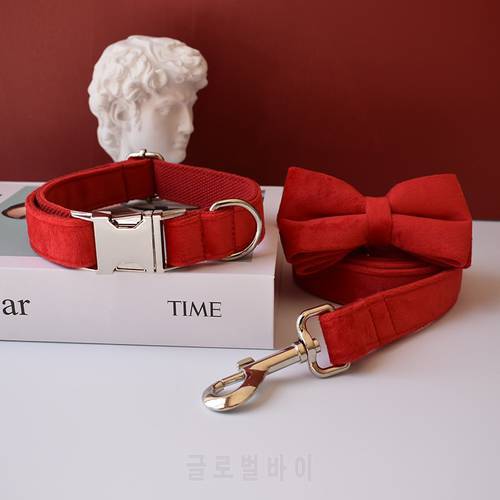 Red Collar Personalized Velvet Cotton Quality Fabric For Small, Medium Large Dog Custom Metal Parts Pet Accessory Flannelette 03