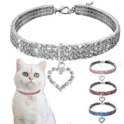 Cat Crystal Necklace Imitation Pearl Rhinestone Pendants Pearl Necklace Dog Collar Collar for Cats Dogs Pet Collier Collar Gato