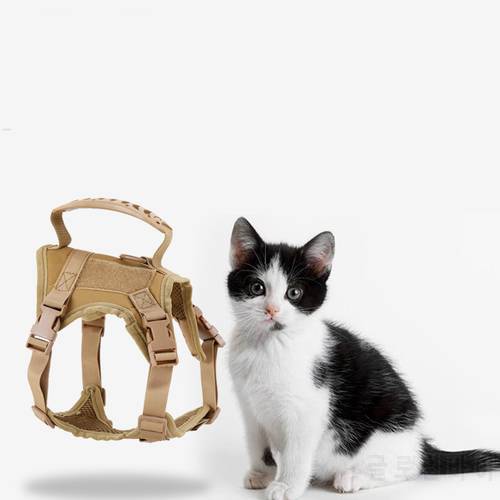 Military Tactical Cat Dog Harness Vest Collar Nylon 600D MOLLE Breathable Adjustable Chest Strap Training Walking Safety Puppy