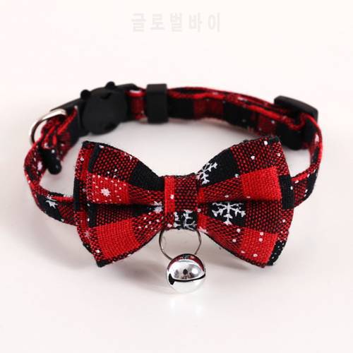 Christmas Small Dog Cat Collar Adjustable Detachable Bow Tie Cat Collar With Bell Cute Plaid Bowknot Pet Collar For Puppy Kitten