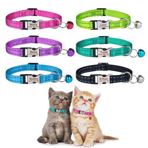 Adjustable Nylon Engraved Cat Collar Custom Name Pet Products Small Large Cat Collar Unisex Cat Supplies Personalized Cat Tag