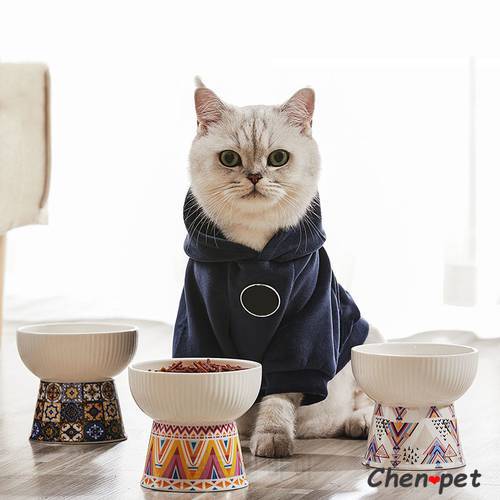 Pet Food Bowl European Style Bohemia Ceramics Cat Bowls with Stand Small Dog Kitten Food Feeder Designer Cat Accessories