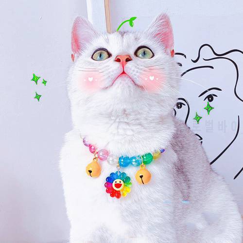 Rainbow Acrylic Colorful Cat Kitten Necklace Pink Adjustable Dog Bell Collar Bandana Cute Macaron Pet Neck Decor Scarf Ragdoll