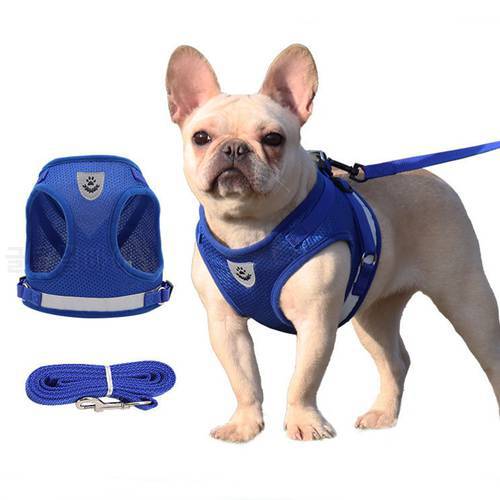 Pet Harness Dog Adjustable Reflective Collar Cat Vest Harness Walking Lead Polyester Mesh Harness Breathable Dogs Accessories