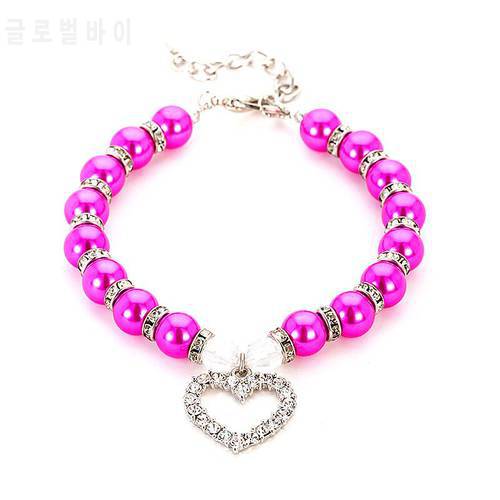Pet Pearl Collar Dog Rhinestone Shiny Princess Pendant Necklace Cat Jewelry Decorations Puppy Harness Accessories Pet Supplies