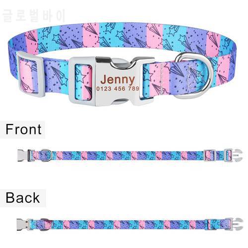 New Nylon Colorful Printing Personalized Pet Collar for Small Medium Large Dog Collar Free Engraved Puppy Name Pet Supplies