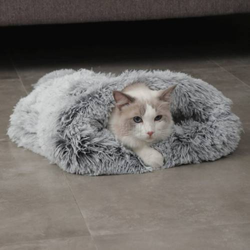 Puppy Kitty Cuddle Cave Snuggly Bed Self-Warming Cat Sleeping Bag for Home Travel Pet Gift Covered Hooded Pet Bed Cosy