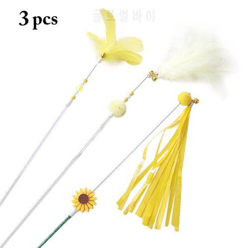 3PCS Cat Teaser Wands Pet Toy Fake Feathers Kitten Teaser Stick Cat Interactive Toy Pet Chasing Toy Cat Teasers Pet Sticks Toys