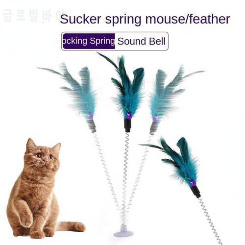 Cat toy colorful suction cup spring feather with bell pet toys cat supplies cat plush juguetes para gatos Funny cat stick