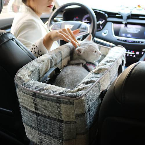Portable Pet Dog Car Seat Central Control Cat Booster Seat ON Car Armrest Box Booster Kennel Bed Deluxe Interactive Pet Seat