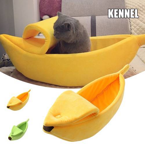 2021 1PCS Cute Funny Banana Cat Bed Soft Lovely Pet Supplies Warm Durable Portable Pet Basket Kennel Dog Cushion Cat Supplies