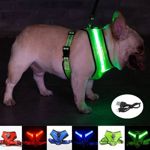 Dog Harness Luminous Clothes Usb Rechargeable for Large Dog Harness Reflective Glowing Led Collar Puppy Lead Pets Vest Dog Vest