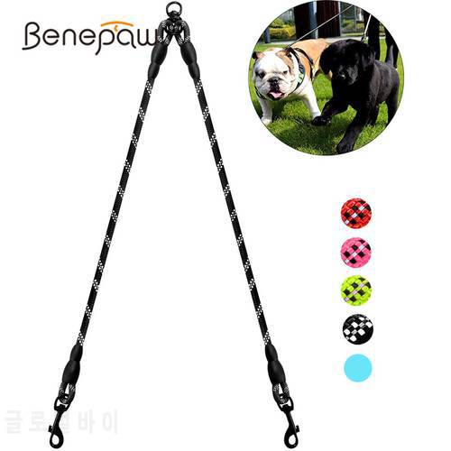 Benepaw Durable Double Dog Leash Coupler Reflective Strong Dual Pet Leash Lead 360° No Tangle For Small Medium Large Dogs