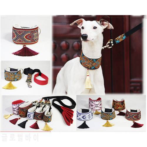 Dog collar traction rope set, ethnic print, sheepskin material is soft and durable, suitable for small, medium and large dogs