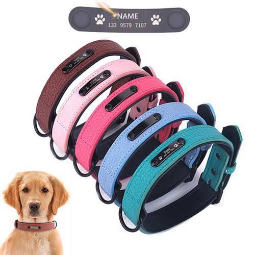 Leather Custom ID Dog Collar Ngraved Pets Collars with Personalized Nameplate Anti-lost Puppy Tags for Small Medium Large Dogs