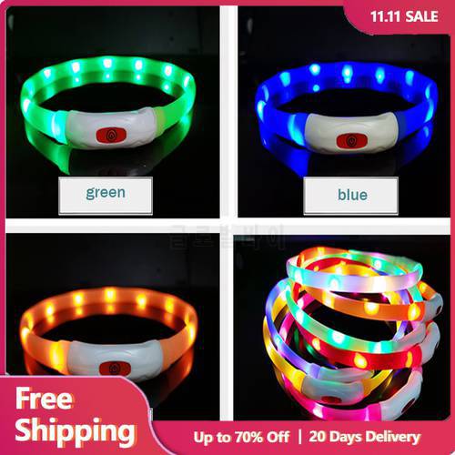 Silicone Led Dog Collar Usb Rechargeable Luminous Dog Collar Anti-Lost/Car Accident Safety Pet Light Collar for Dog Accessories